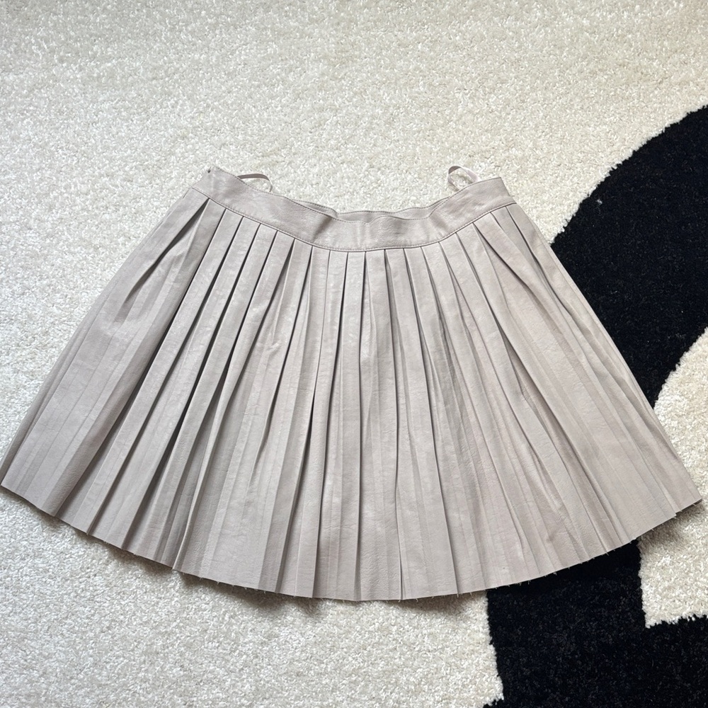 Beige Faux Leather Pleated Skirt